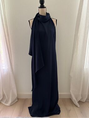 Vince Camuto Navy Halter Maxi Dress with Draped Scarf